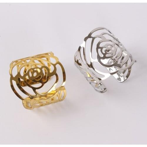 12 X Gold/Silver Napkin Ring Rose Napkin Buckle For Home Dinner Wedding Party Decoration Supply