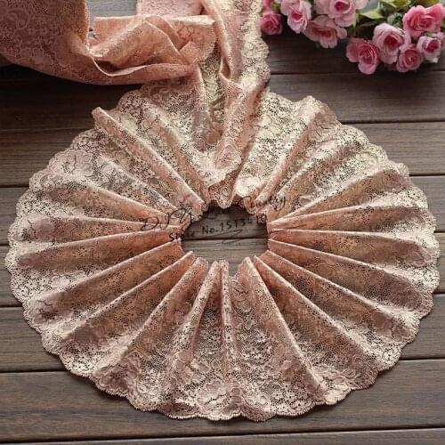 2yards/lot 18cm wide Elastic Embroidered Floral Tulle Lace Trim~gold-plate~beautifu