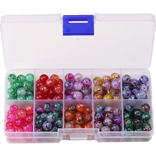 200pcs 8mm Glass Flower Bead round Beads Paint Beads DIY Ornament Box Accessories 10 Color Pack Jewelry Making Necklace Making