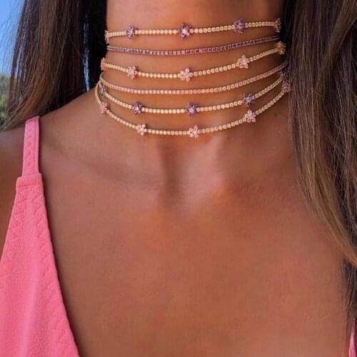 2021 Romantic Thin Tennis cz chain pastel colorful daisy flower charm women girl elegance delicate bracelet necklace jewelry set