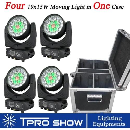 4Pcs Wash Moving Head Light 19x15W RGBW Professional Lighting Equipment Zoom Effect Movinghead 4 In 1 Flight Case For Stage Club