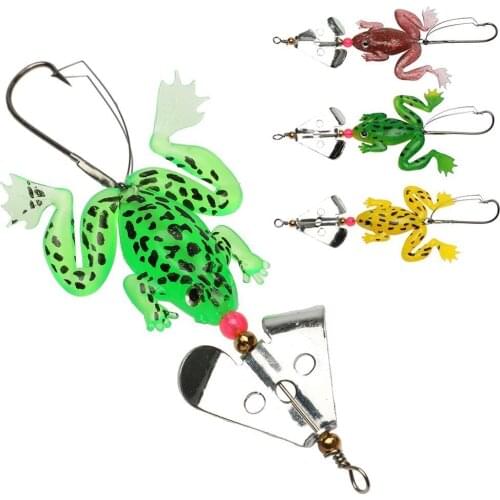 HiUmi 8pcs All Water Fishing Lure Frog Soft Lure 9cm 6.2g Selicone Bait with Spinner Bass Carp Fishing Tackle