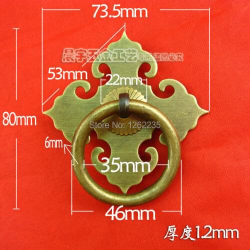 80 * 73.5mm Diamond Copper Handle European antique copper drawer handle Cabinet door drawer pull-hole ring Wholesale