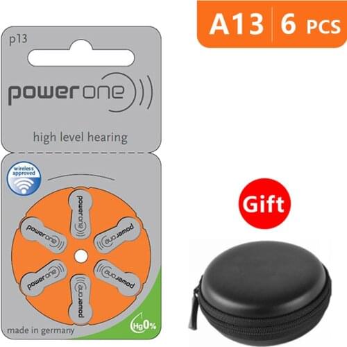 Hearing Aid Batteries Size 13 za Power one,Pack of 6,Orange Tab PR48 1.45V Type A13 AU-6nh Zinc Air Battery p13 with Box Case