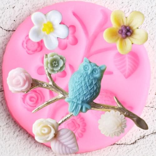 Baby Party Cake Decorating Tools Owl Flower Leaves Silicone Mold DIY Baking Cupcake Topper Fondant Candy Clay Chocolate Moulds