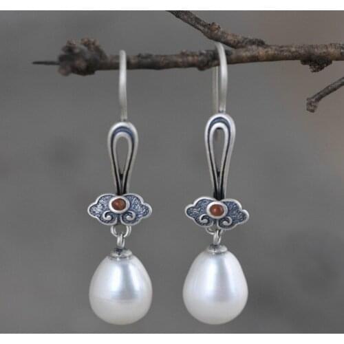 BOCAI New real S925 pure silver jewelry literary simple pearl earrings female wishful temperament 925 silver Woman earrings
