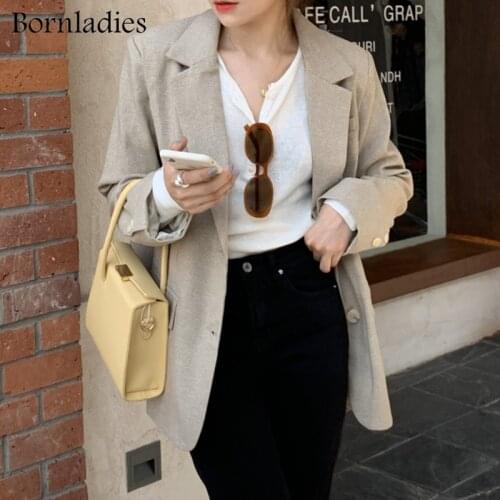 Boraladies 2021 Women korean Chic soft Blazer autumn Single breasted Female Loose Suit Jacket Full Sleeve Outwear Blazer