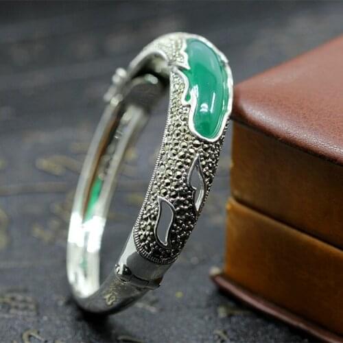 2018 Real Bangle Items S925 Pure Ornaments Court Wind Restoring Ancient Ways Chrysoprase Openings Bracelet Light And Decoration