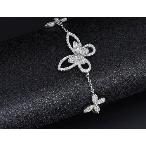 Classic Created Moissanite Diamond Solid Silver 100% 925 Jewelry Butterfly Wedding Bracelets for Women Valentines Day Gift