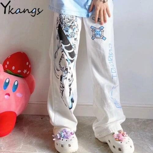 Hip Hop Korean Style Punk Streetwear Gothic Print Pants Female Casual Cartoon Baggy Straight Harajuku Sweatpants Trousers Women