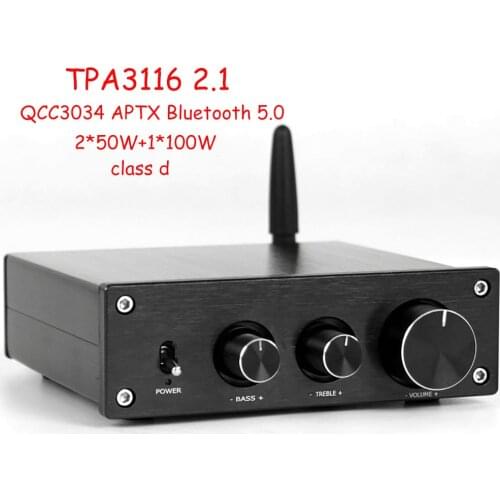 TPA3116 2.1 Class D digital power amplifier QCC3034 APTX Bluetooth 5.0 50W+50W+100W