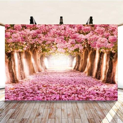 Pink Flowers Covered Path Oil Painting Background Picture Couples Wedding Photography Studio Photo Cloth Can Be Customized