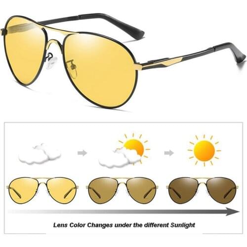 Photochromic Cat Eyes Sunglasses Men Pilot Polarized Sun Glasses Retro Aviation Night Glasses For Mens Chameleon Eyewear