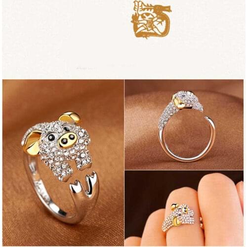 Hot selling womens zodiac ring copper ring lovely womens ring crystal animal Ring Jewelry