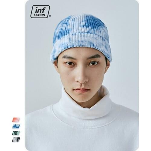 INFLATION Men Knitted Hat 2021 Fashion Hip Hop Beanie Hat Streetwear Skullcap Cap 277CI2020