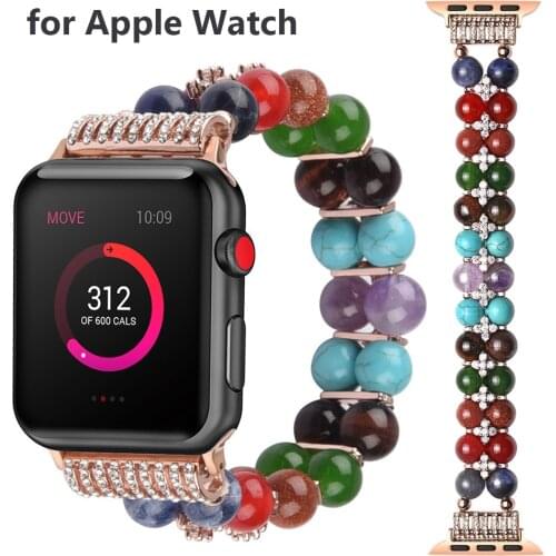 Healing 7 Chakra Wristband Replacement for Apple Watch Band Beads Bracelet 38mm/40mm 42/44mm Bling Strap for Iwatch SE 3 Series