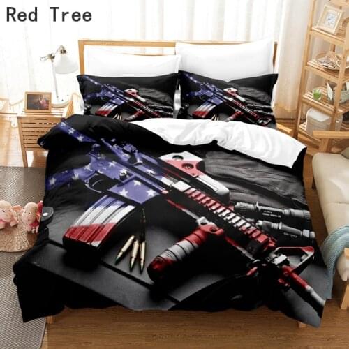 Gun Bullet Bedding Set With Pillowcase 3D Polyester Duvet Cover King Queen Size Quilt Bedclothes Comforter Single Double Full