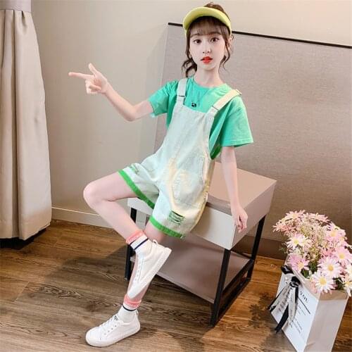 Girls Clothing Sets Summer Teenage Girl Two Piece Set top And Jumpsuits Pants Kids Suits Children Clothes For 3-12Year