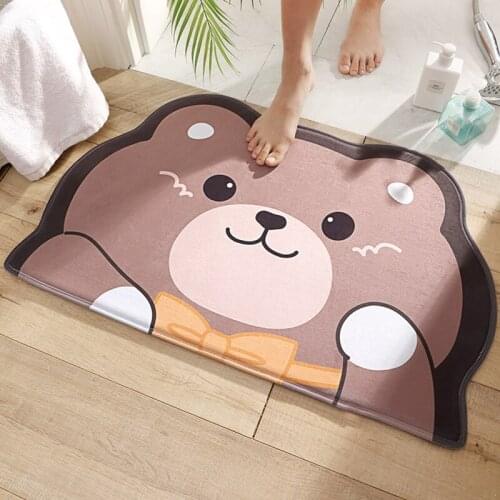 Cute Cartoon Flocking Entrance Door Mat Lovely Dog Cat Bear Bath Mat Anti-Slip Bathroom Kitchen Hallway Floor Mat Pet Player Mat