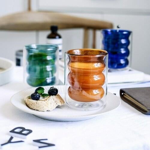 Multi-color Spiral Glass Double Layer Cup Milk Cup Wine Drinkware Tea Coffee Cup Cocktail Holder Mug Mousse Cup Office Juice Cup