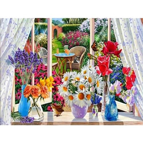 Flowers DIY 11CT Cross Stitch Embroidery Kits Needlework Craft Set Printed Canvas Cotton Thread Home Decoration On Wholesale