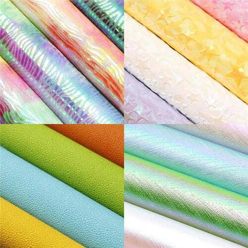 Bump Texture Solid Color Synthetic Leather Fabric Set Holographic Fish Scale Mermaid Pattern Faux Leather Sheets for Bows