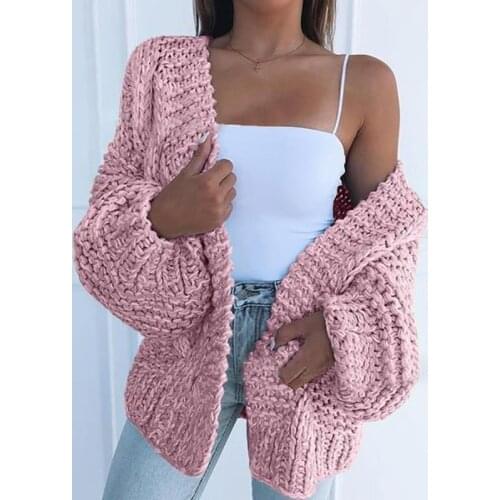 2021 Autumn And Winter New Womens Fashion Solid Color Coat Knitted Jacket Elegant Cardigan Sweater Casual Loose Warm Jacket