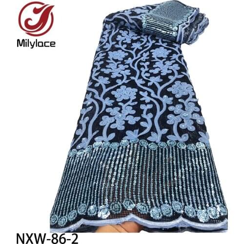 New Design French Tulle Lace Fabric with Sequins Embroidered African Net Lace Fabric for Wedding 5 Yards Per Lot NXW-86