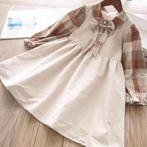 Baby girl bow plaid long sleeve princess dress children clothin wholesale