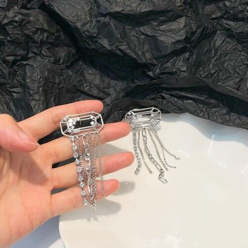 Origin Summer Temperament Square Geometrical Dangle Earring for Women Rhinestone Hollow Metallic Long Tassel Earring Jewelry