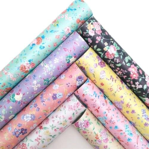 Pearlized Flowers Printed Synthetic Leather Faux Fabric Sheets Felt Backing Vinyl For Earrings bag Bows DIY GM2169A