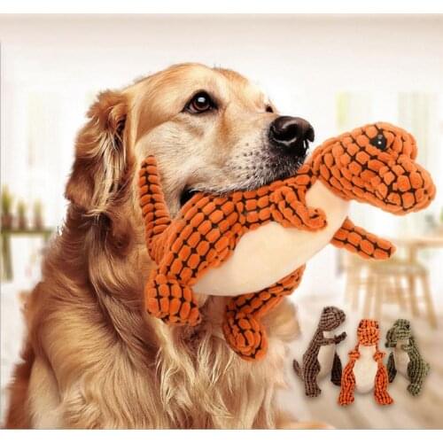 Dinosaur Shape Plush Dog Toys Pet Chew Toys Squeakers Small Large Dog Toy Cleaning Teeth Stuffed Interactive Puppy Toys Dinosaur