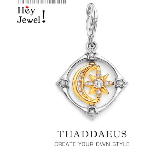 Pure 925 Sterling Silver 2020 Spring Brand New Moveable Moon & Star Pendant Charm Lucky Gift Fit Bracelet For Women Fine Jewelry