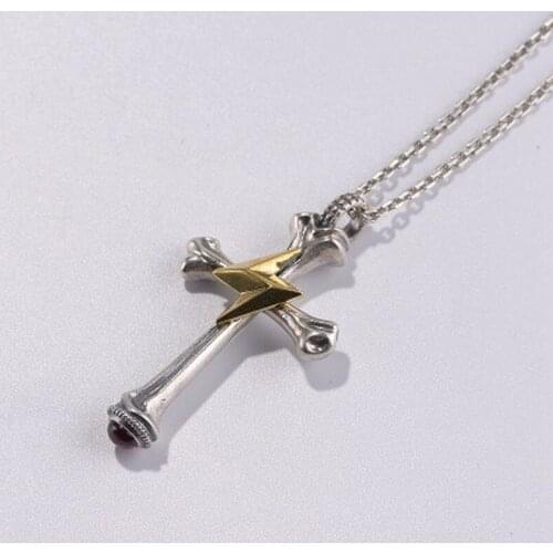 Cross Pendant For Men And Women 925 Sterling Silver Lightning Engraved Retro Punk Holy Christian Jewelry