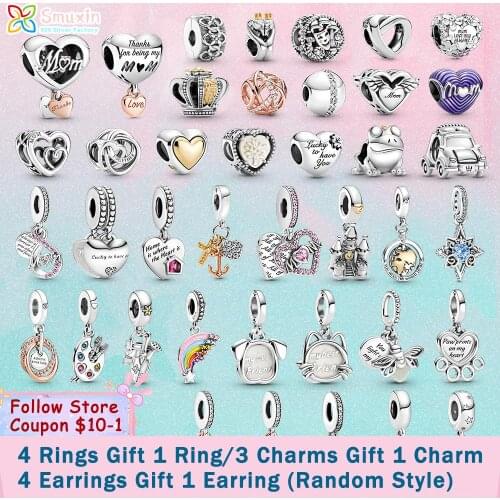 Smuxin 925 Sterling Silver Bead Dreamcatcher Family Tree charms Rainbow Unicorn fit Original Pandora Bracelets Women Jewelry