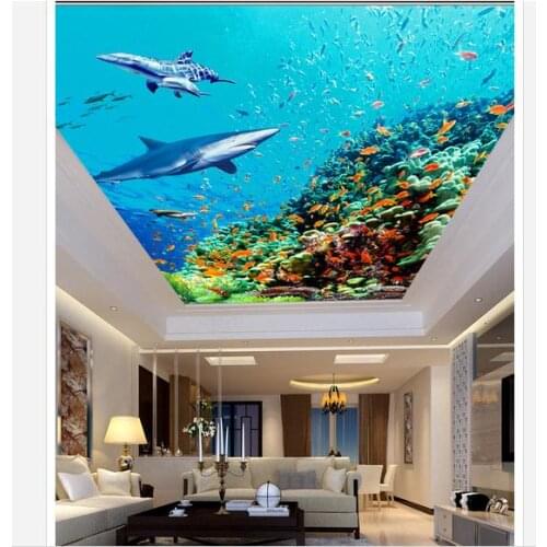 Custom photo wallpapers 3d ceiling wallpaper murals Ocean shark fish life living room bedroom ceiling zenith mural wall papers