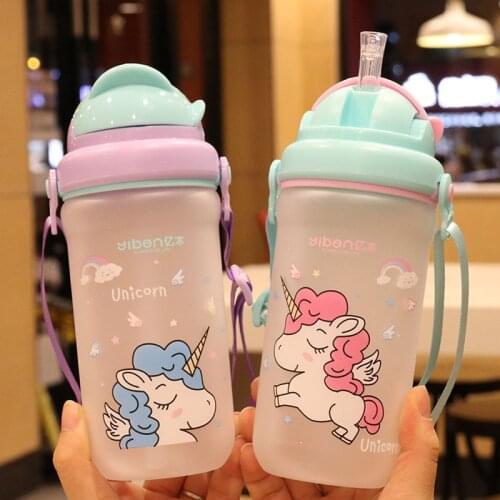 Portable Stylish Cartoon Straw Unicorn Bottle Drink Juice Milk Water Cup Boys Girls Plastic Cups Novelty Gift