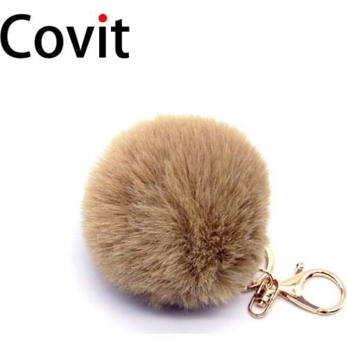 Lovely key charms bag keyrings Soft Rabbit fur ball 8cm pompom keychain Car Pendant Handbag Key Chain