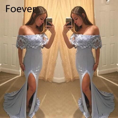 Simple Formal Evening Dress Side Split Vestido De Festa 2019 Off Shoulder Lace Cape Germany Girl Party Gowns
