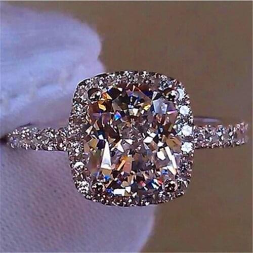 Luxury Female Girl Big Crystal CZ Stone Ring Silver Color White Blue Purple Green Wedding Rings Promise Engagement Ring