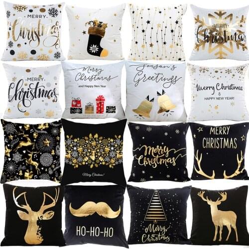 Tronzo Christmas Decoration For Home 45X45cm Linen Cushion Christmas Pillow Cover Elk Snowman Tree Happy New Year 2020 Xmas Gift