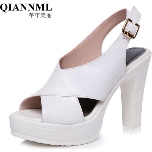 Open Toe Block Heels Platform Sandals Woman Summer 2021 High Heel Gladiator Sandals Women Black White Sandal Plus Size 42 43