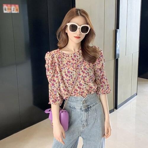 Girls Chiffon Blouses Tops Casual Female Shirts Fashion Floral Women Blouses