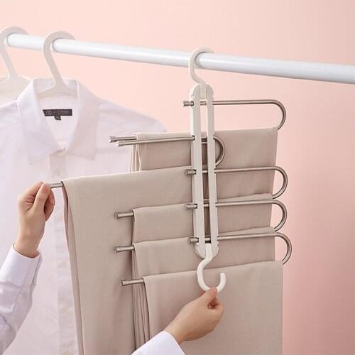 Foldable Wardrobe Pants Storage Hanger 5 In 1 Multi-port Support Circle Clothes Rack For Scarves Towels Organizer Tool