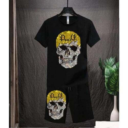 Sports short-sleeved suit male clothes pute cotton running sportswear T-shirt men casual shorts Rhinestones