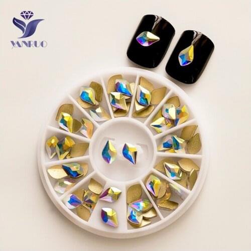 YANRUO 2553NoHF AB Flame 5x8mm 6x10mm Strass Non Hotfix Flat Back Glass Glue On Crystal DIY Rhinestone For Nails