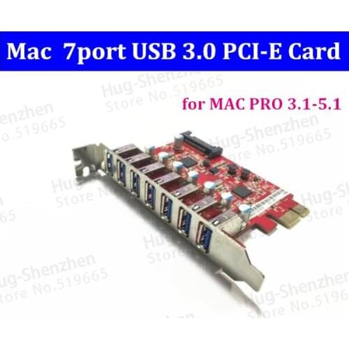 Super Speed 7 Port USB 3.0 PCIE PCI Express Control Card Adapter Front Panel for MAC PRO 3.1-5.1/OSX 10.8-10.14 Sierra or Mojave
