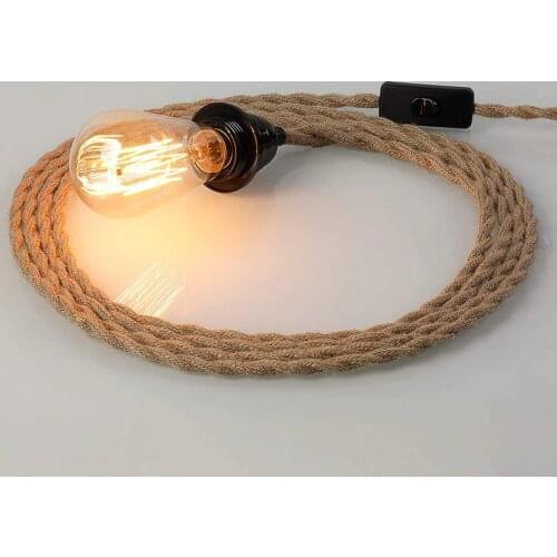 LED Vintage Rope Pendant Lamp AC85-265V E27 Socket Industrial Pendant Light Restaurant Bar DIY Bulb Lamp Holder