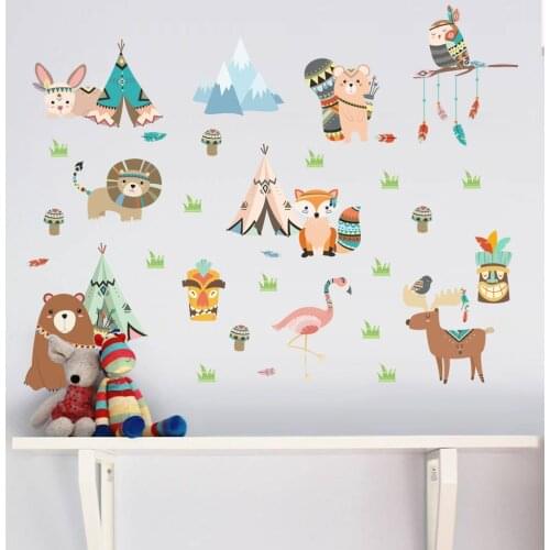 Creative Animal World Wall Stickers Indian Style Diy for Childrens Room Kindergarten Classroom Layout Self-Adhesive Wallpaper