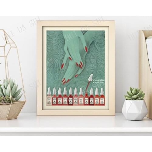 Vintage Nail Polish Ad Print • 1930s Bathroom Art • Red Nail Polish Makeup Beauty Style Art Deco Fashion Elegant Teal